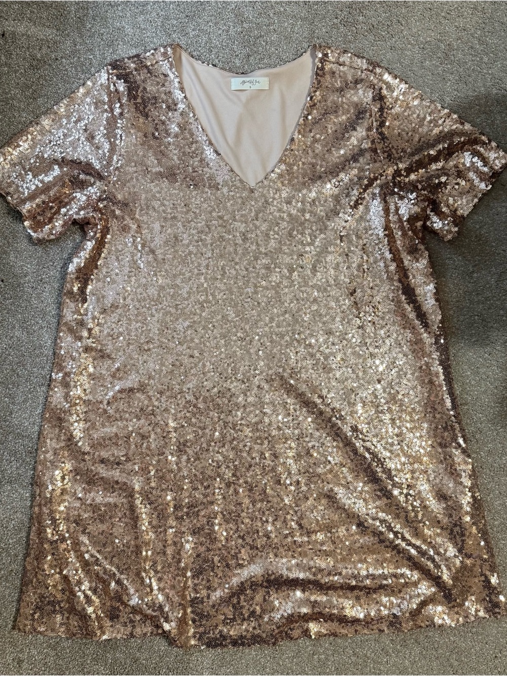 Sequin V-Neck Short Sleeve dress - Rose Gold